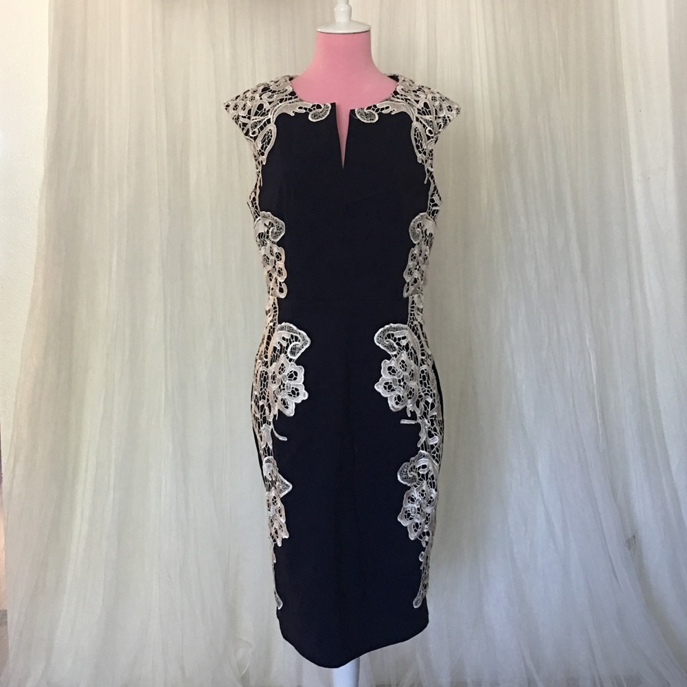 NEW Modcloth London navy blue pencil crochet dress